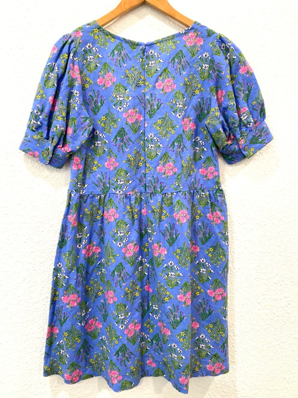 LOFT Dress Women’s 4 Petite Blue Floral Linen Summer Wedding Guest Cottagecore - Picture 2 of 11